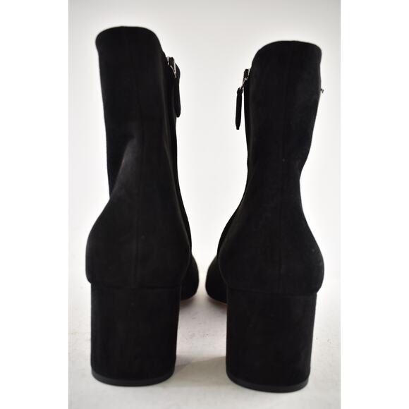 Prada 55MM Tronch Black Suede Silver Logo Short Ankle Block Heel Bootie 38.5 - Picture 10 of 11